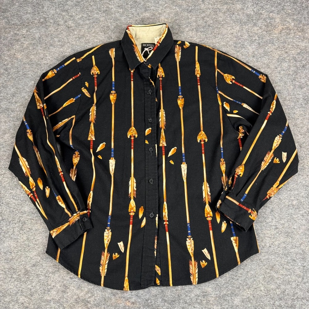 Vintage Roper Button Up Shirt Long Sleeve Arrows Navajo USA Womens Large L